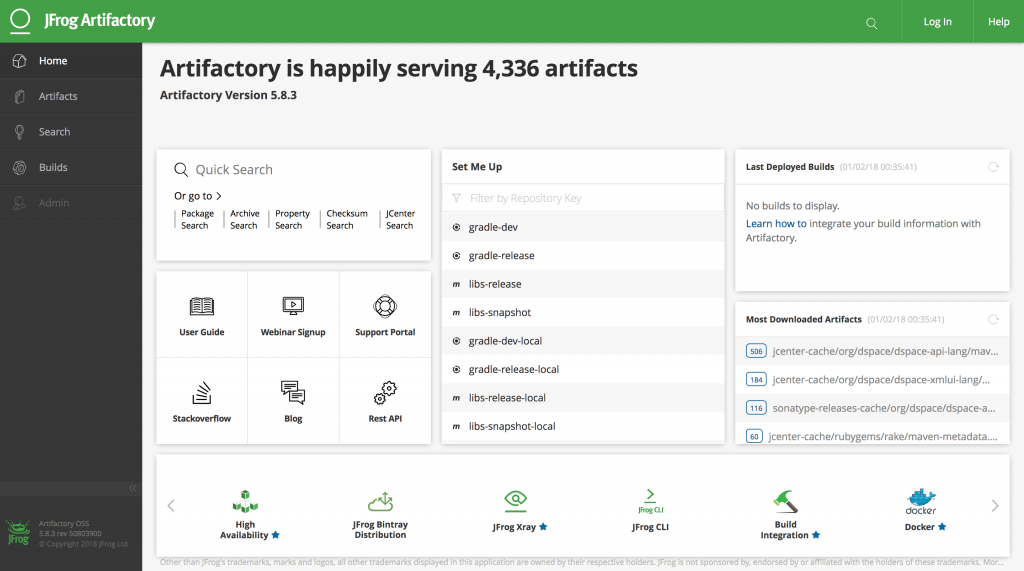Screenshot of JFrog Artifactory 5 Web Application Showing 4,336 Cached Artifacts